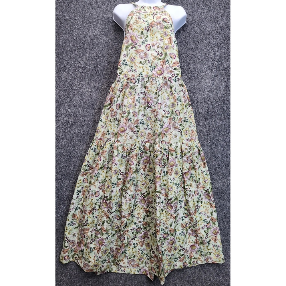 NWT Aqua Blu Australia Womens Cotton Silk Floral‎ Halter Tiered Maxi Dress Large